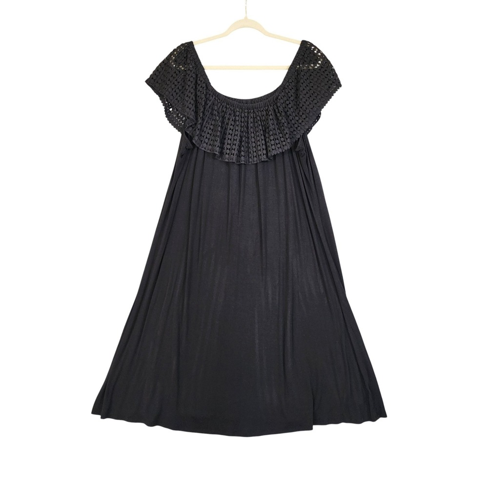 Lane Bryant Womens Off Shoulder Crochet Trim Midi Dress Plus Size 18 20 Black